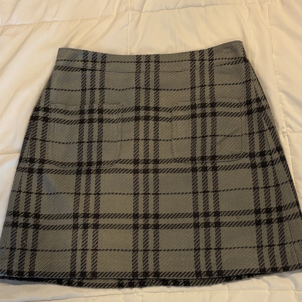 J. Crew Black and Gray Plaid A-Line Skirt